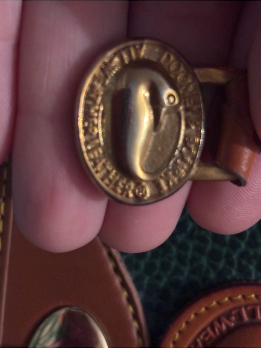 Dooney & Bourke Green Pebbled Leather Briefcase with Tan Trim - Picture 3 of 8